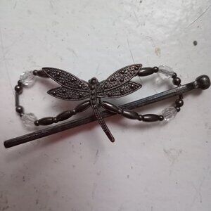 DRAGONFLY BEADED HAIR CLIP FLEXI8 PATENTED, SIZE SMALL GENTLE ON HAIR/SCALP ZINC
